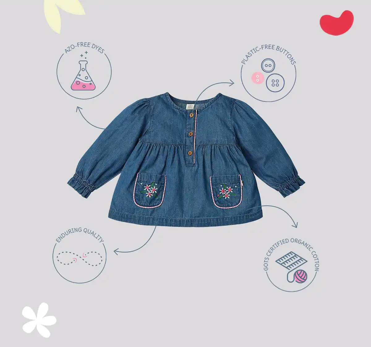 Infant Girls Embroidered 100% Cotton Top - Blue