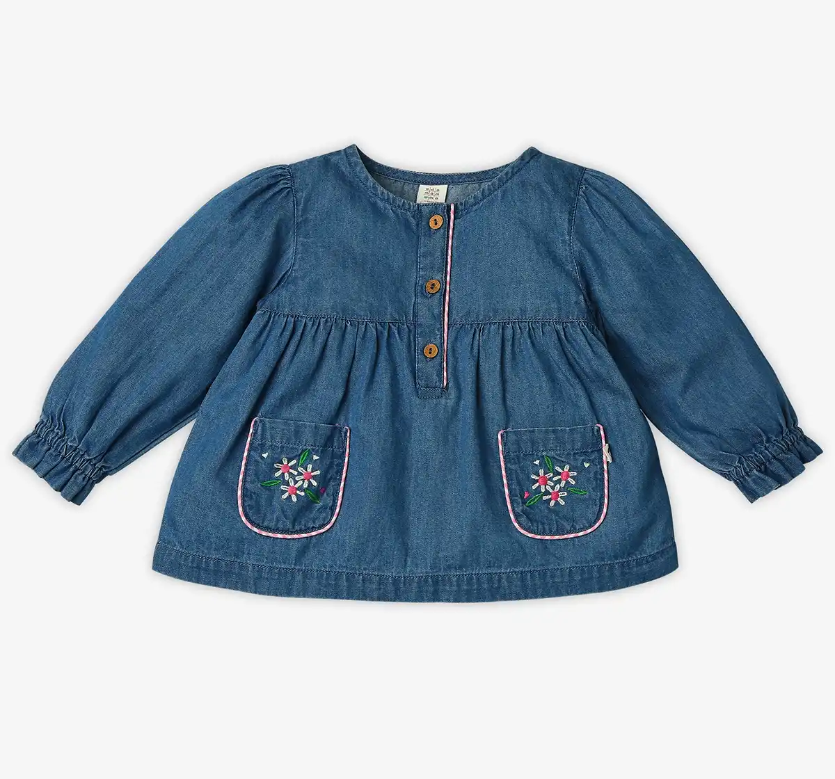 Infant Girls Embroidered 100% Cotton Top - Blue