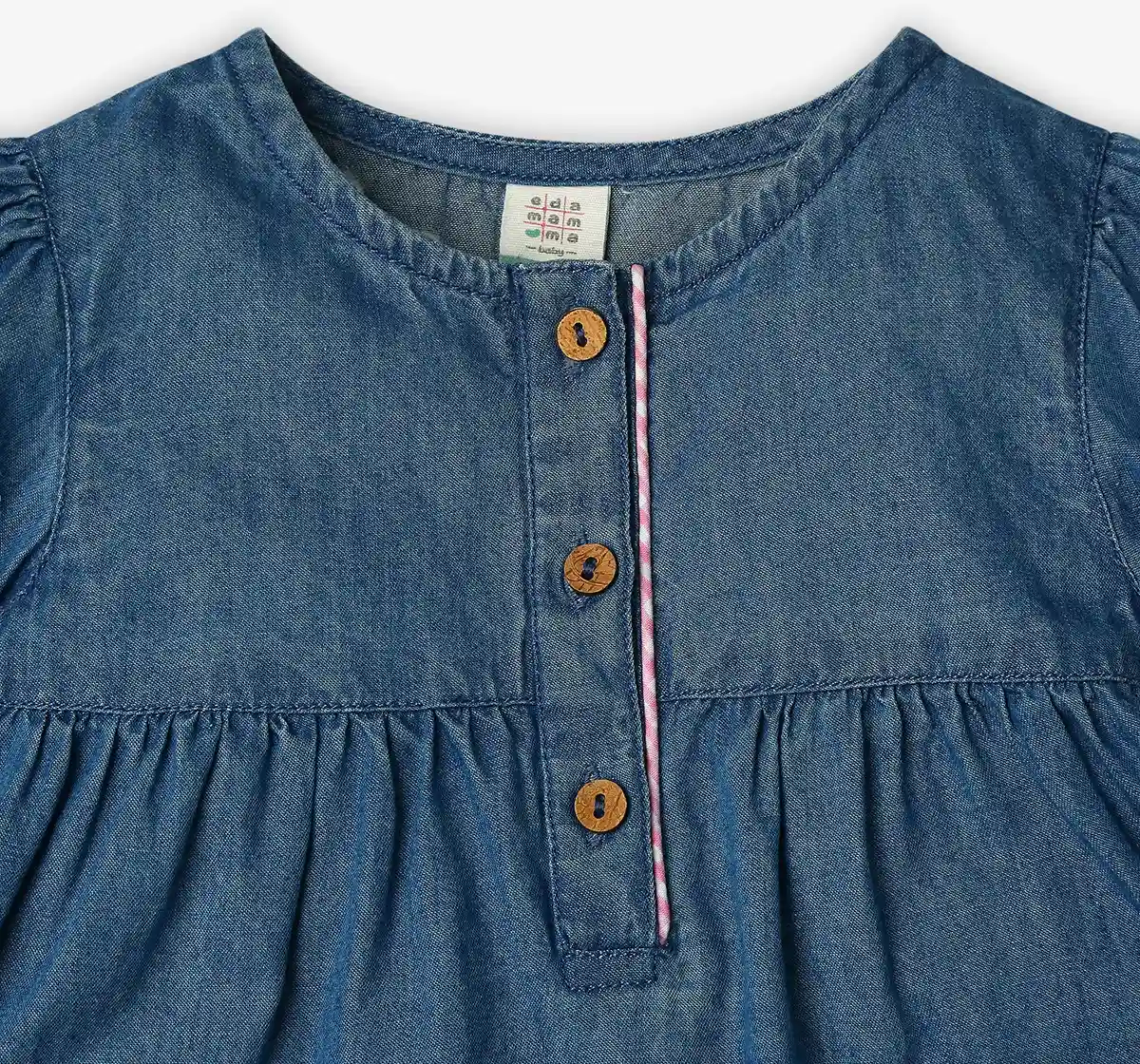 Infant Girls Embroidered 100% Cotton Top - Blue