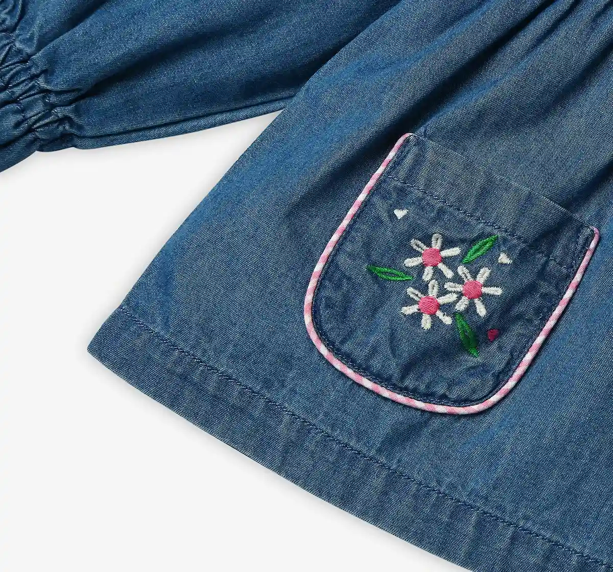 Infant Girls Embroidered 100% Cotton Top - Blue