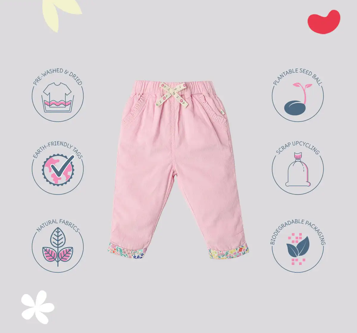 Infant Girls Embroidered 100% Cotton Trousers - Pink
