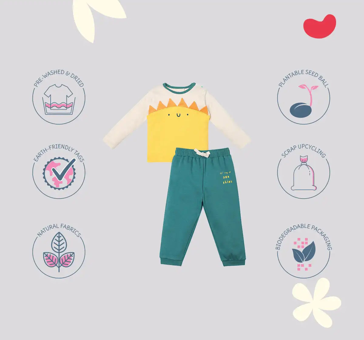 Infant Unisex Printed 100% Organic Cotton Clothing Set - Multicolour