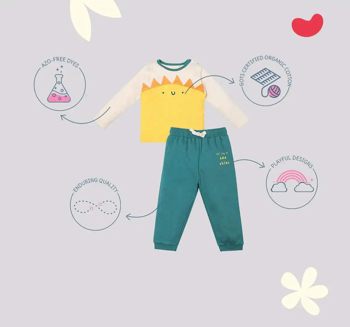 Infant Unisex Printed 100% Organic Cotton Clothing Set - Multicolour