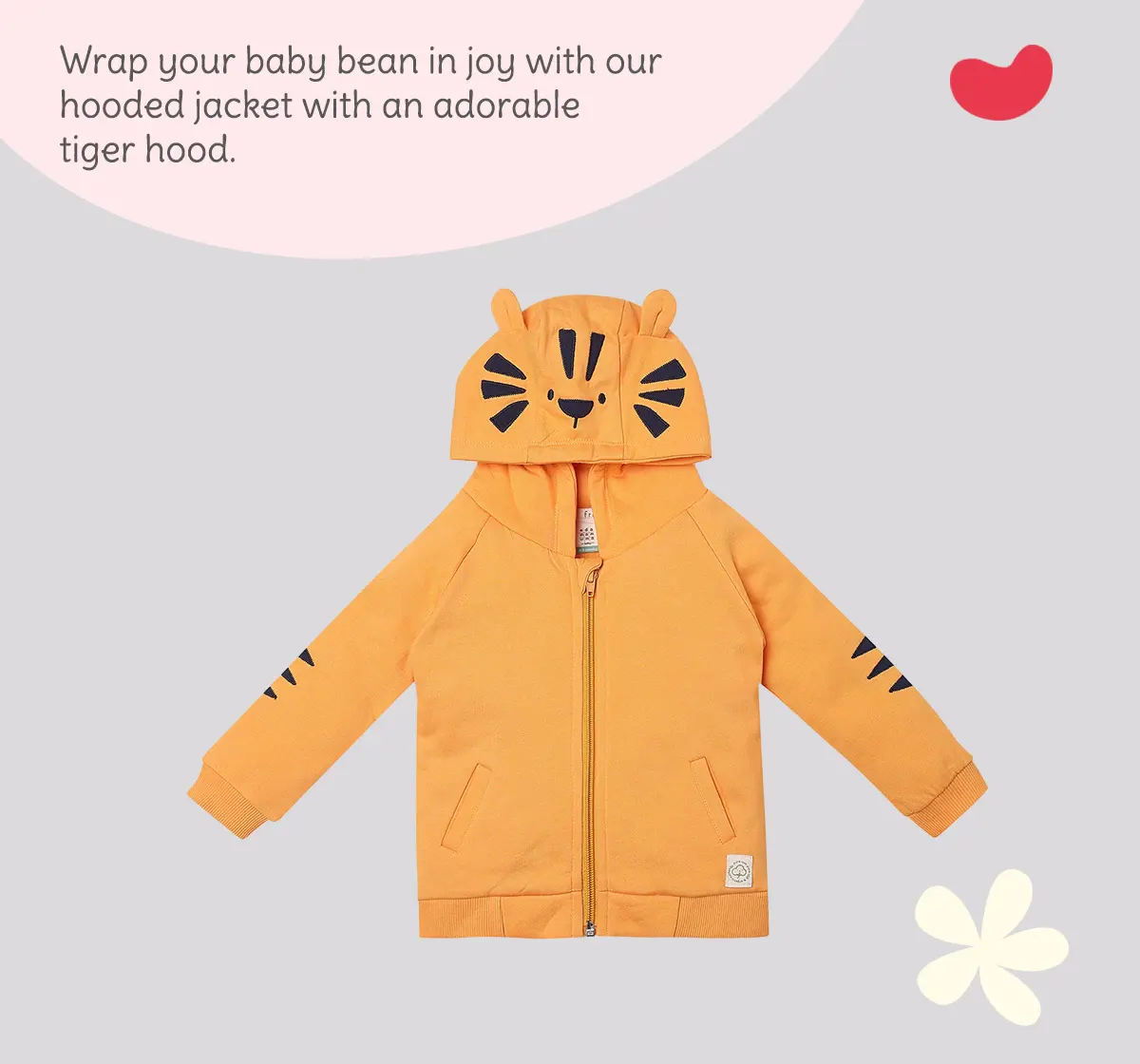 Infant Unisex Printed 100% Organic Cotton Hooded Jacket - Orange