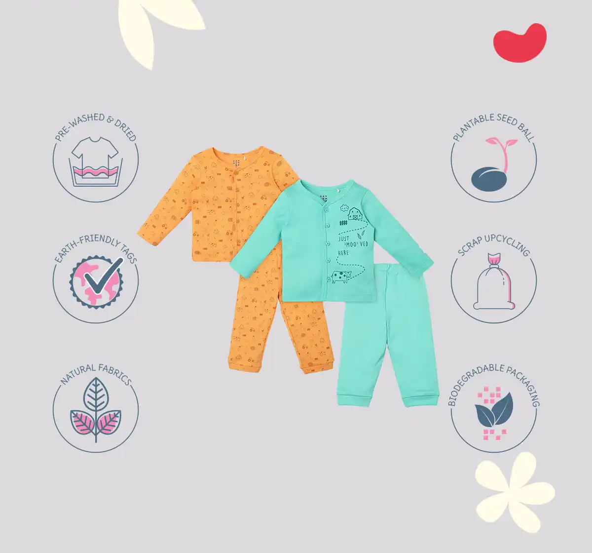 Infant Unisex Printed 100% Organic Cotton Co-ord Set - Multicolour (Pack of 2)