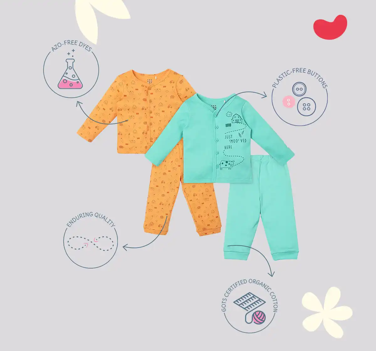 Infant Unisex Printed 100% Organic Cotton Co-ord Set - Multicolour (Pack of 2)