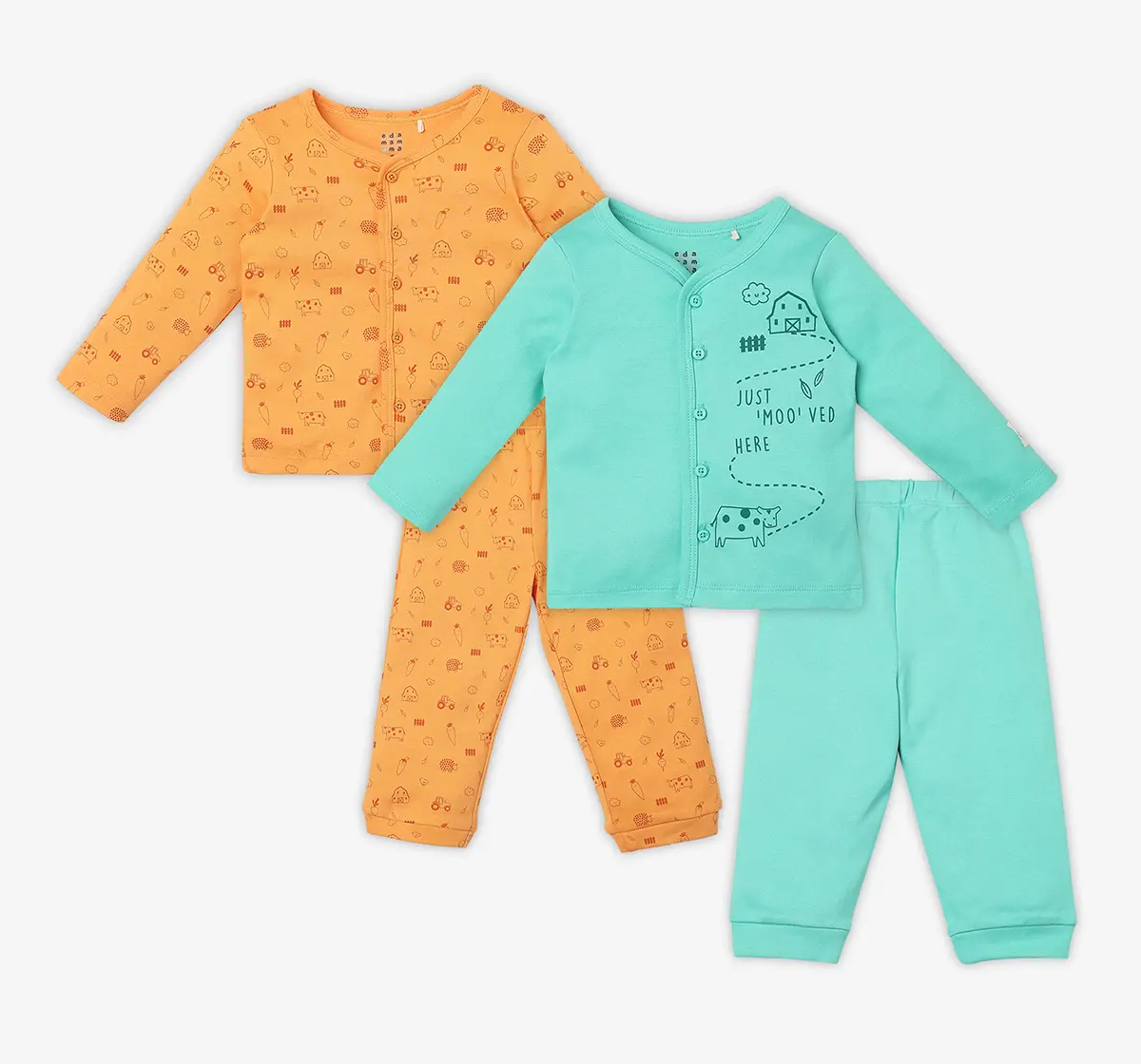 Infant Unisex Printed 100% Organic Cotton Co-ord Set - Multicolour (Pack of 2)