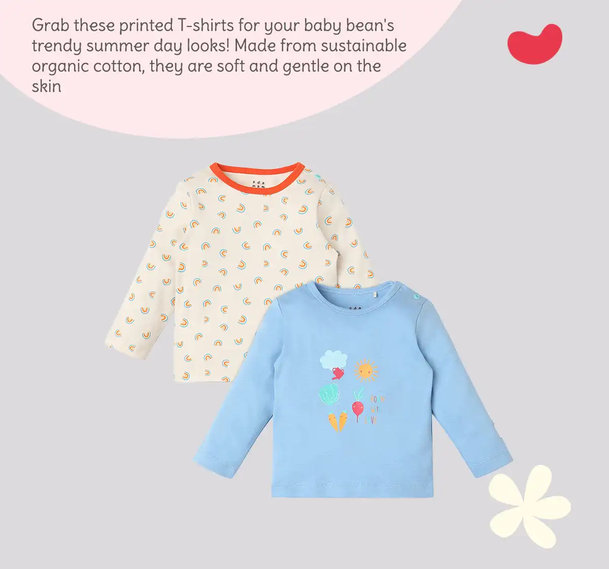 Infant Unisex Printed Organic Cotton T-Shirt - Multicolour (Pack of 2 )