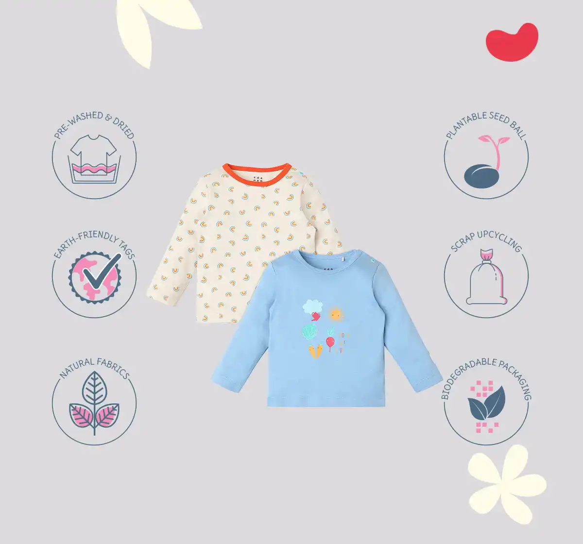 Infant Unisex Printed Organic Cotton T-Shirt - Multicolour (Pack of 2 )