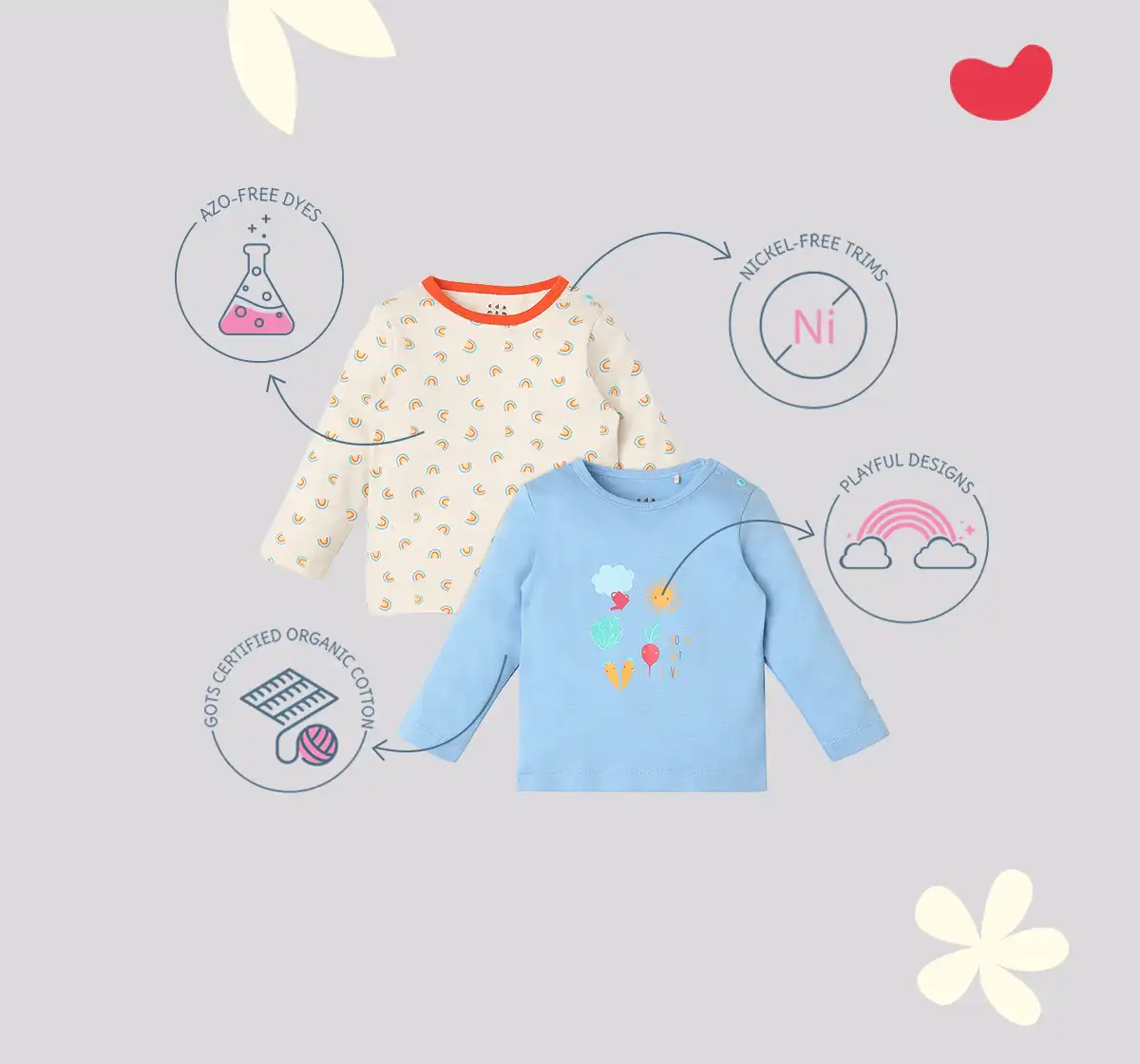 Infant Unisex Printed Organic Cotton T-Shirt - Multicolour (Pack of 2 )