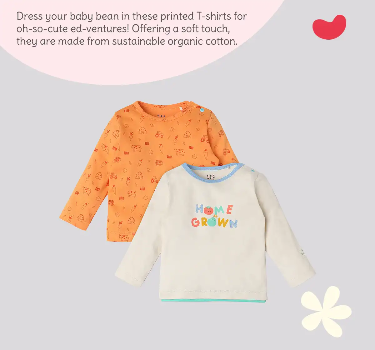 Infant Unisex Printed Organic Cotton T-Shirt  - Multicolour (Pack of 2)