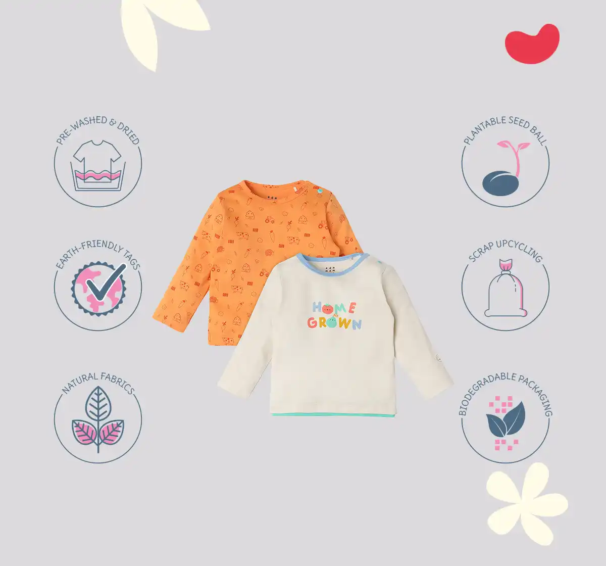 Infant Unisex Printed Organic Cotton T-Shirt  - Multicolour (Pack of 2)