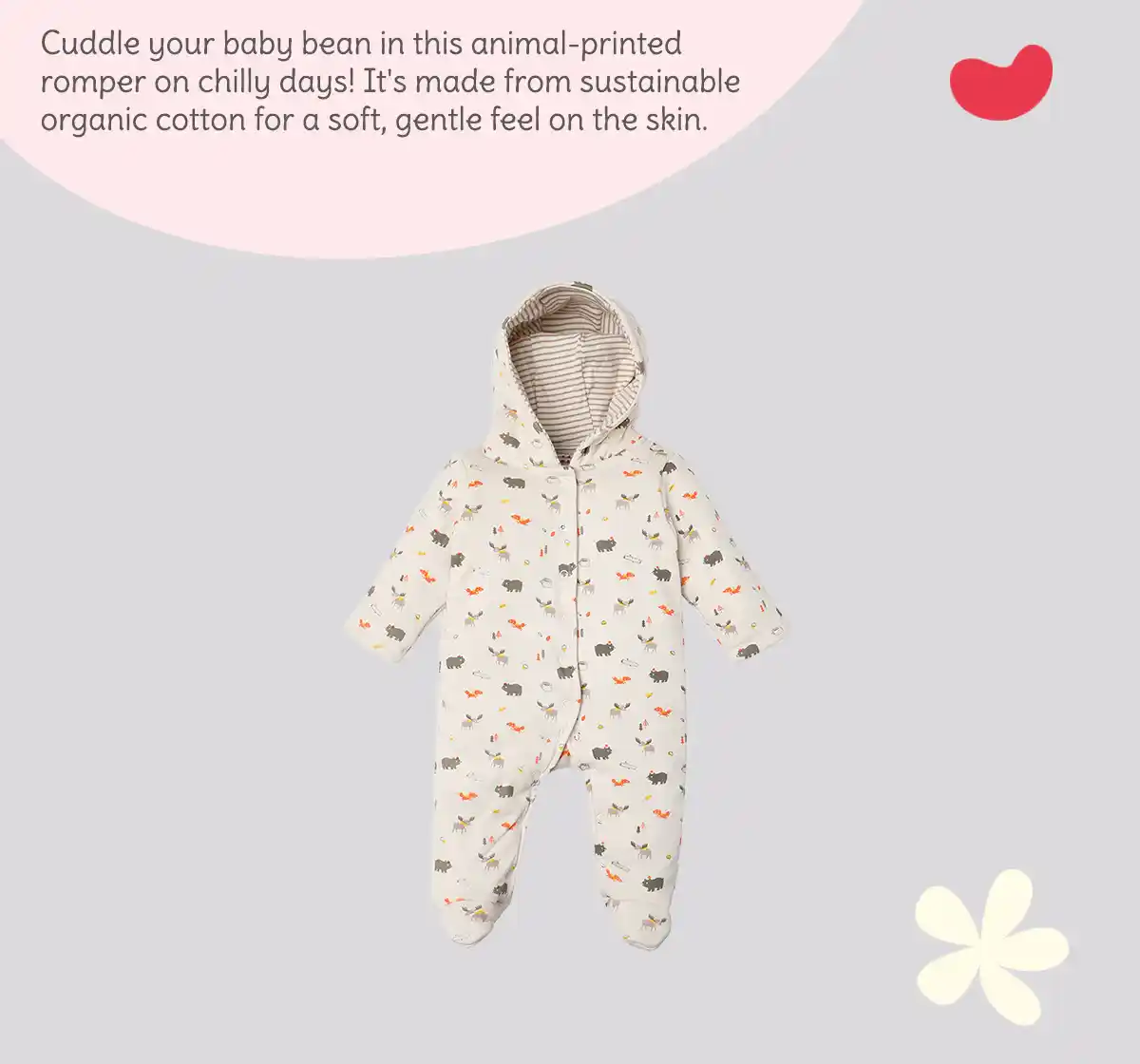 Infant Unisex Animal-Printed Organic Cotton Romper - White