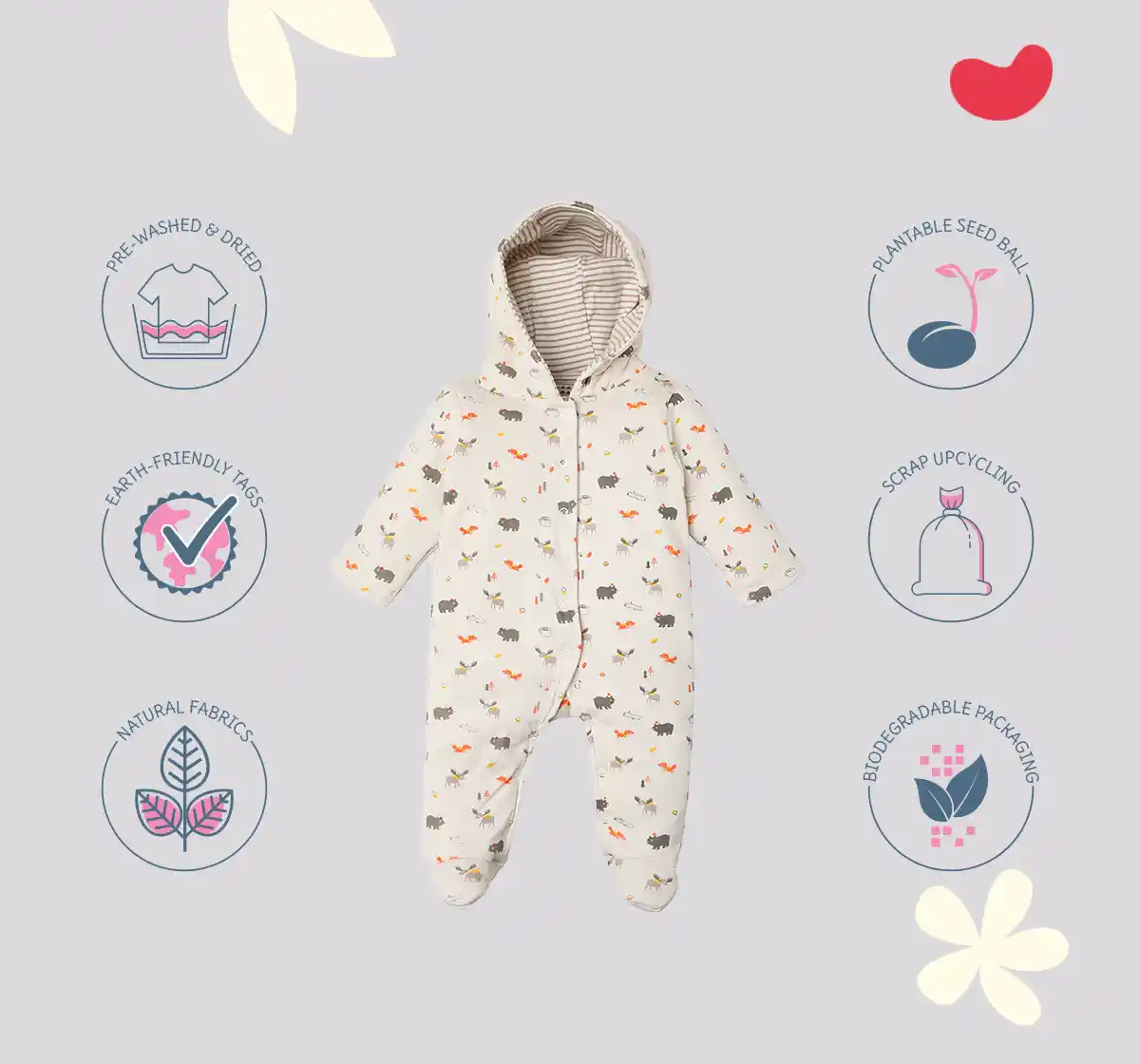 Infant Unisex Animal-Printed Organic Cotton Romper - White