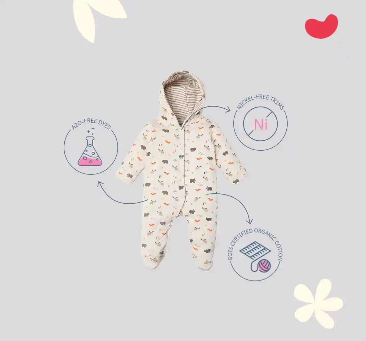 Infant Unisex Animal-Printed Organic Cotton Romper - White