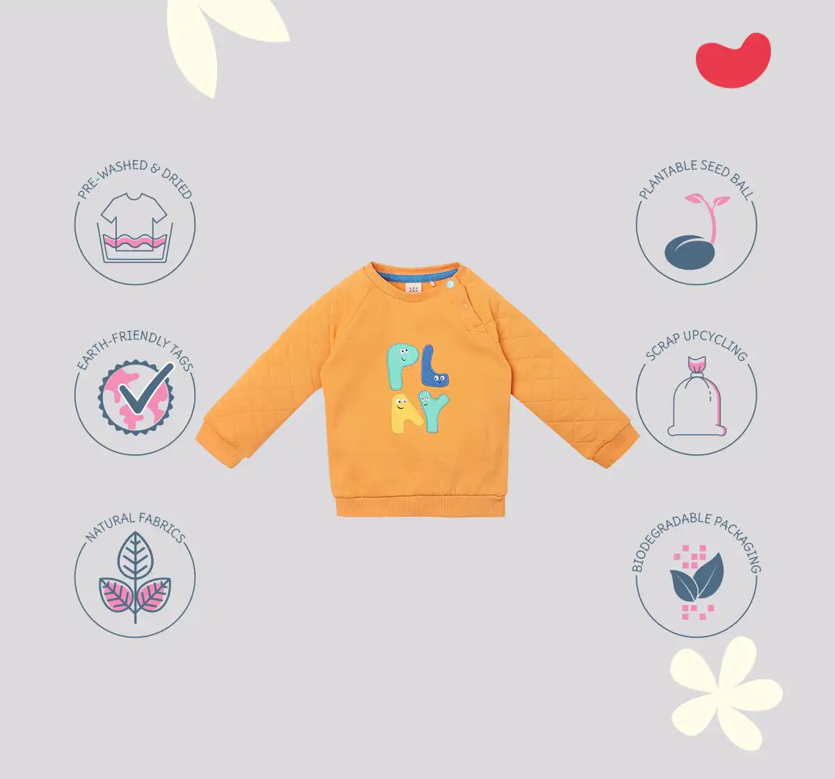 Infant Unisex Printed 100% Cotton Sweatshirt - Orange