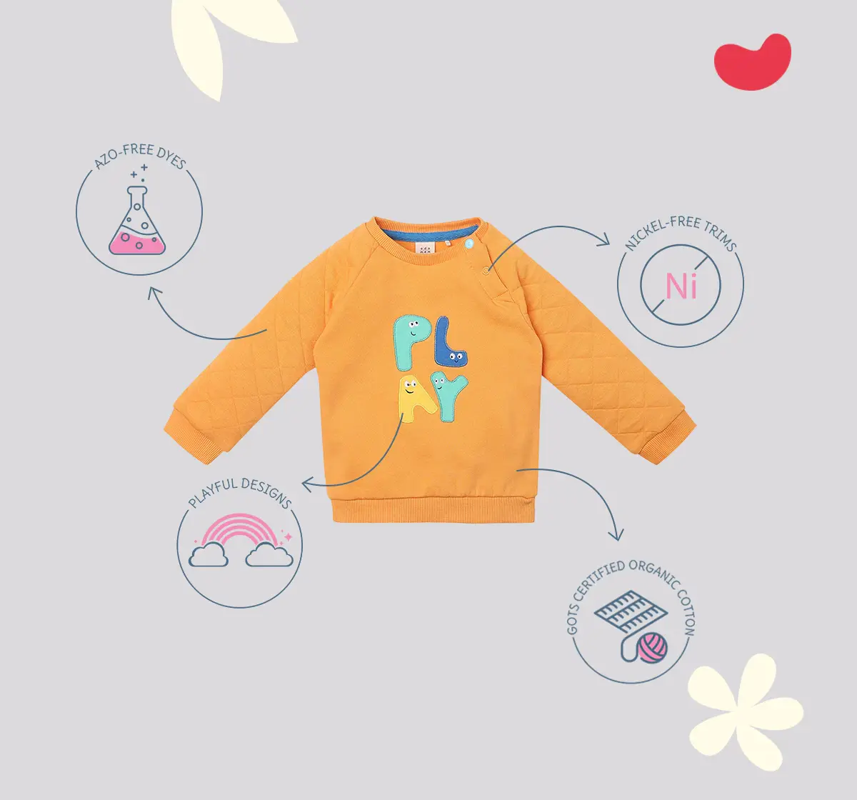 Infant Unisex Printed 100% Cotton Sweatshirt - Orange