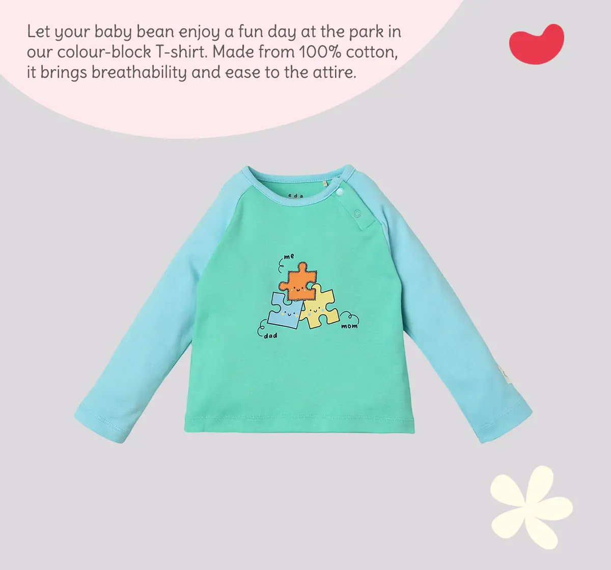 Infant Unisex Colour-Block 100% Cotton T-Shirt – Blue and Green