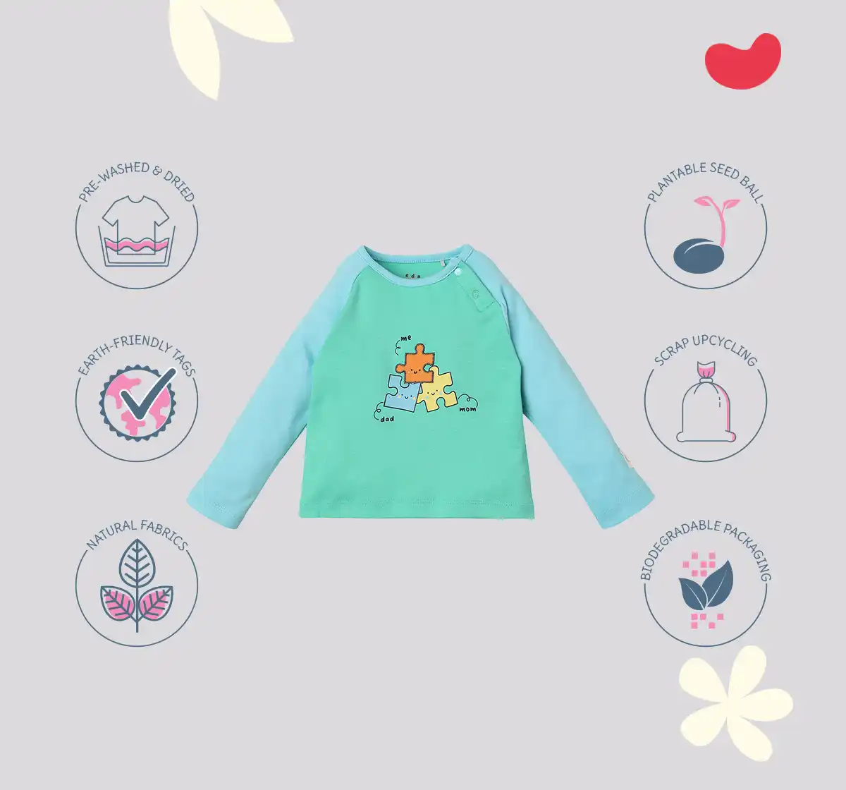 Infant Unisex Colour-Block 100% Cotton T-Shirt – Blue and Green