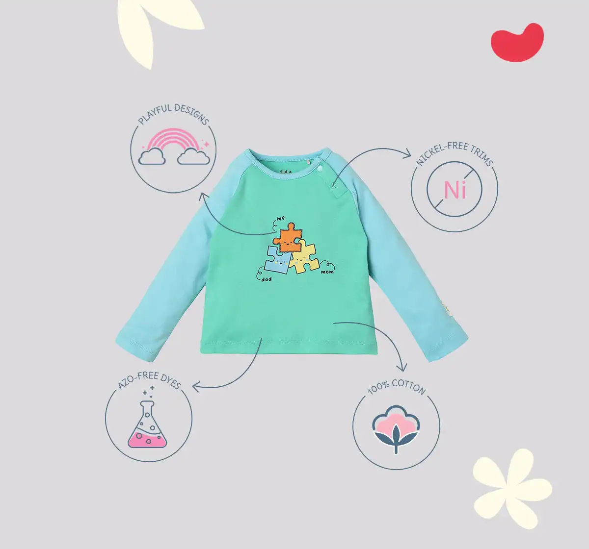 Infant Unisex Colour-Block 100% Cotton T-Shirt – Blue and Green