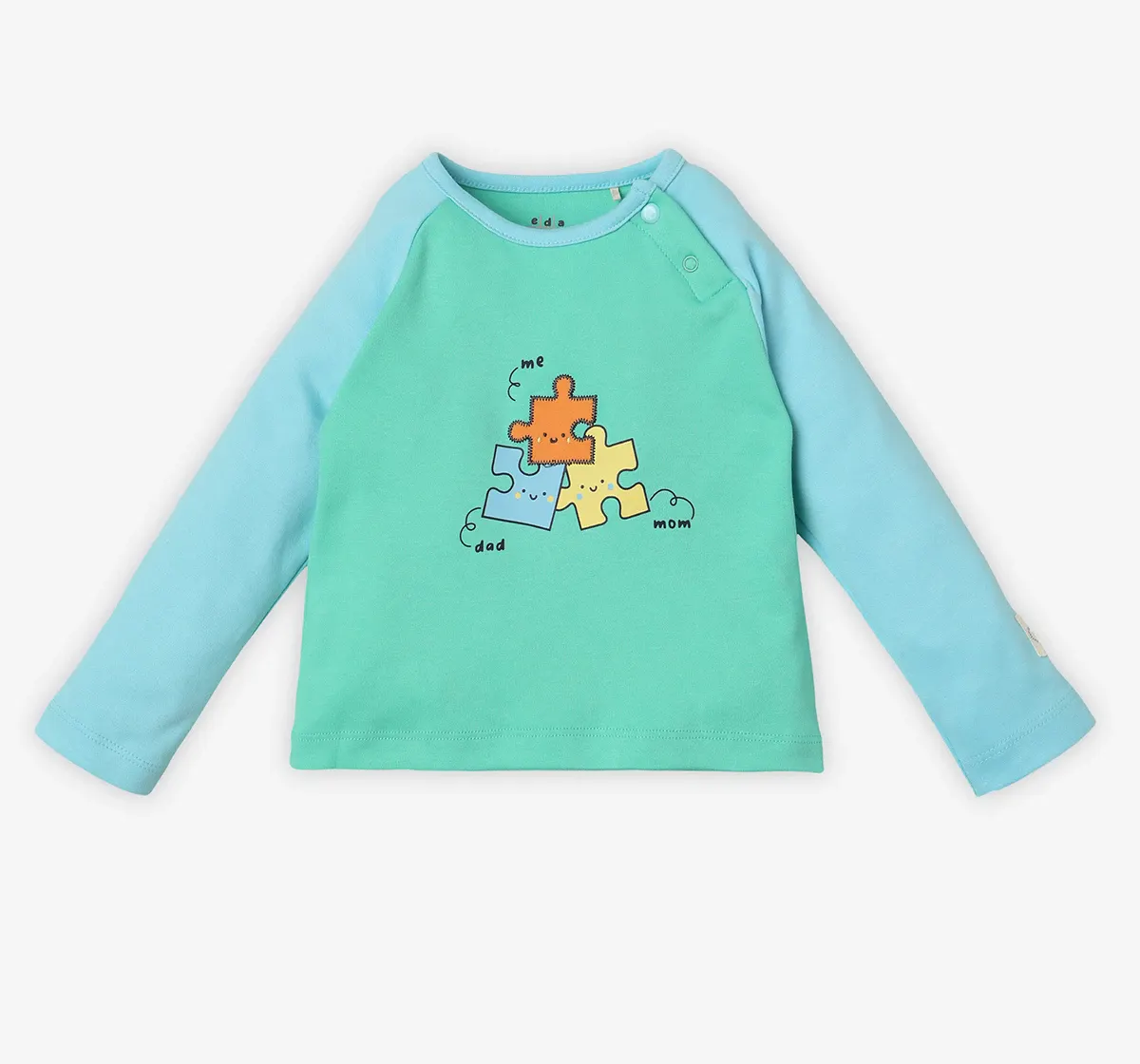 Infant Unisex Colour-Block 100% Cotton T-Shirt – Blue and Green