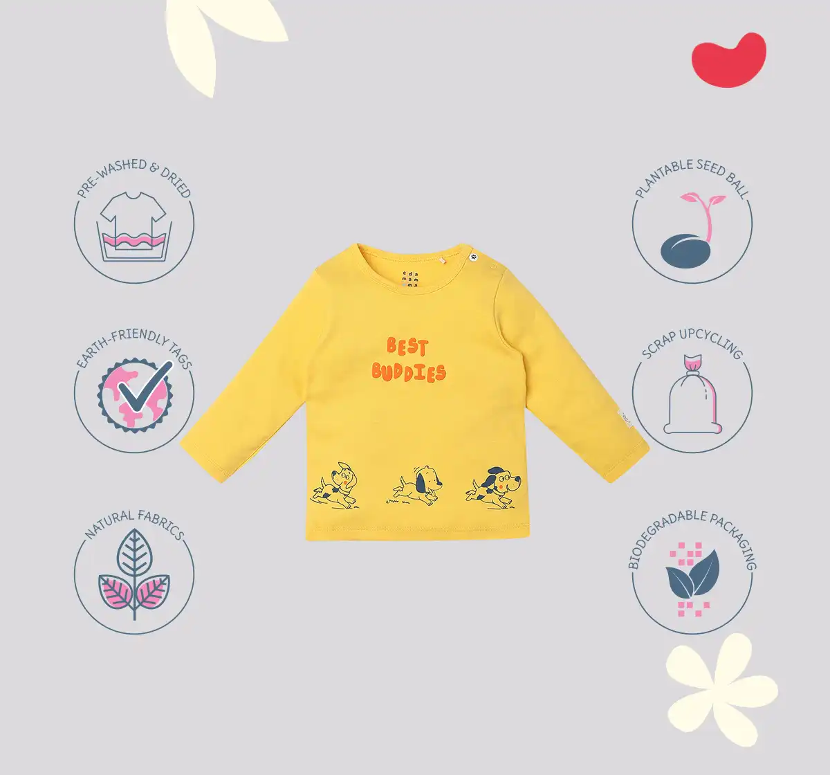 Infant Unisex Printed 100% Organic Cotton T-Shirt - Yellow