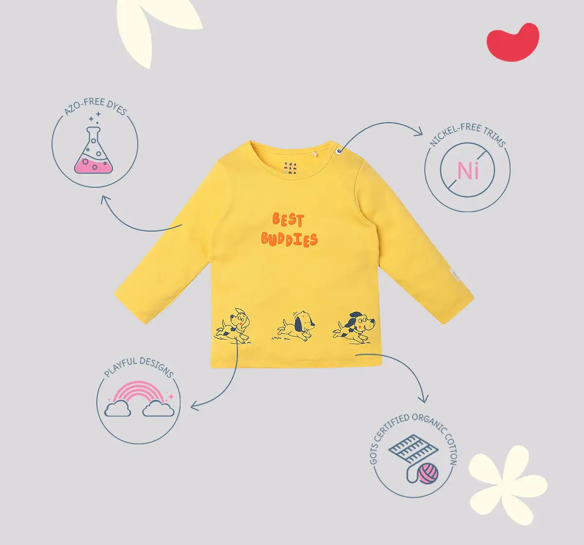 Infant Unisex Printed 100% Organic Cotton T-Shirt - Yellow