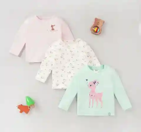 Baby Girls Pack Of 3 Full Sleeves Tee