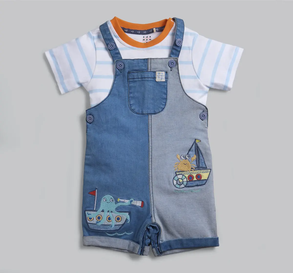 Infants Boys Dungaree With Tshirt - Blue