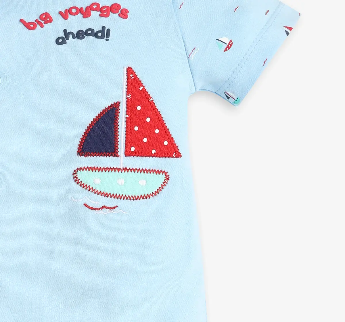 Infants Boys Romper Set With Mittens, Booties & Cap - Blue