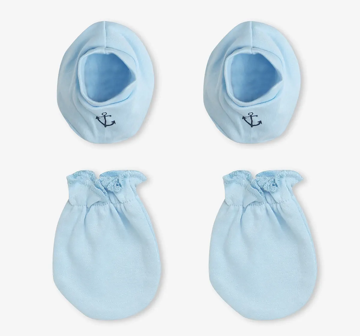Infants Boys Romper Set With Mittens, Booties & Cap - Blue