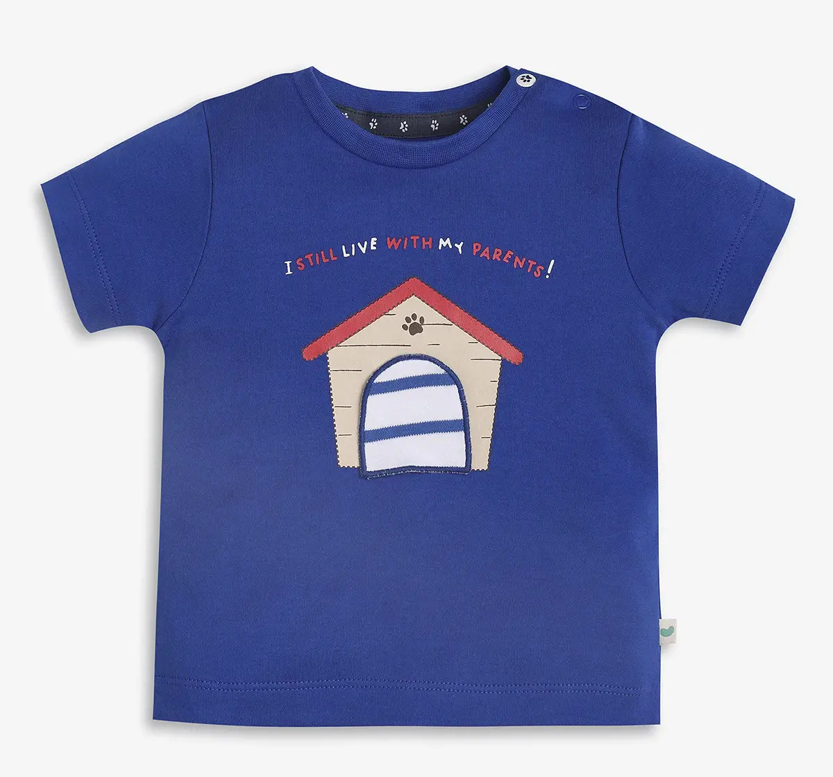 Infant Boys Half Sleeves Dog House Printed Applique Tee - Blue