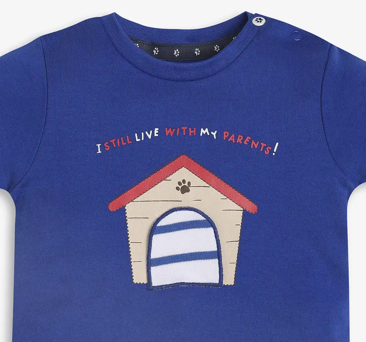 Infant Boys Half Sleeves Dog House Printed Applique Tee - Blue