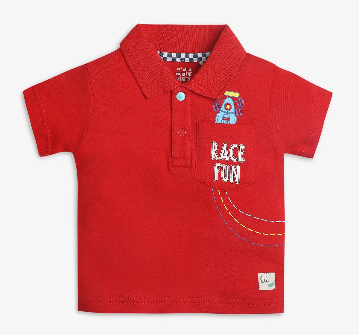 Infant Boys Printed Polo Tee With Chest Pocket - Red