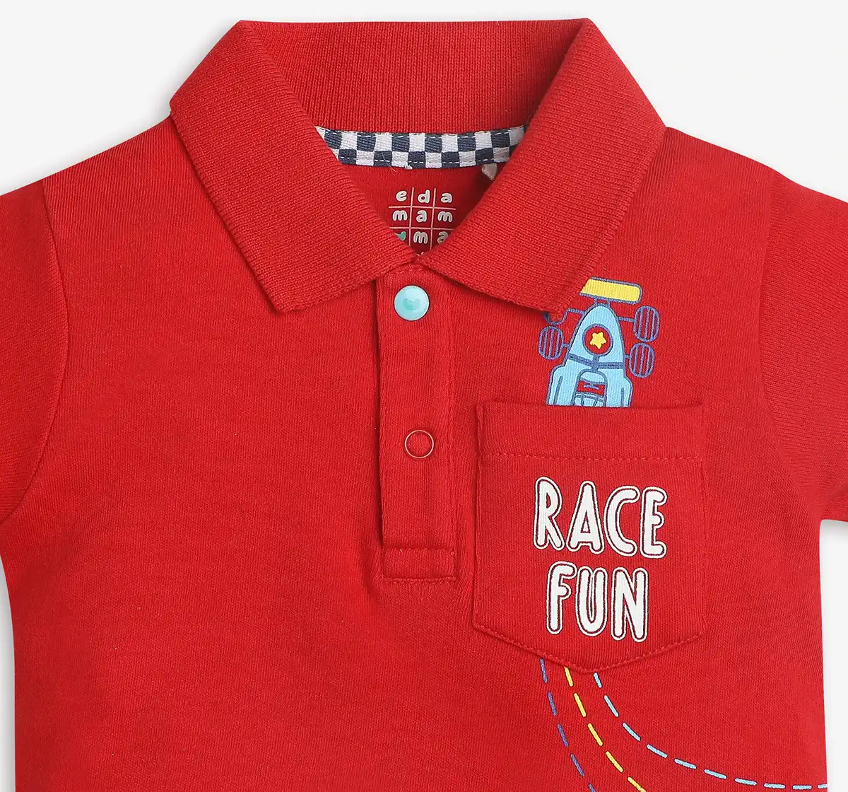 Infant Boys Printed Polo Tee With Chest Pocket - Red