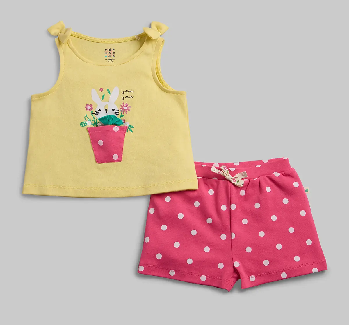 Infant Girls Applique printed Co-Ord Set - Yellow & Pink