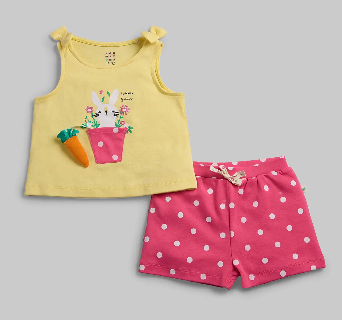 Infant Girls Applique printed Co-Ord Set - Yellow & Pink