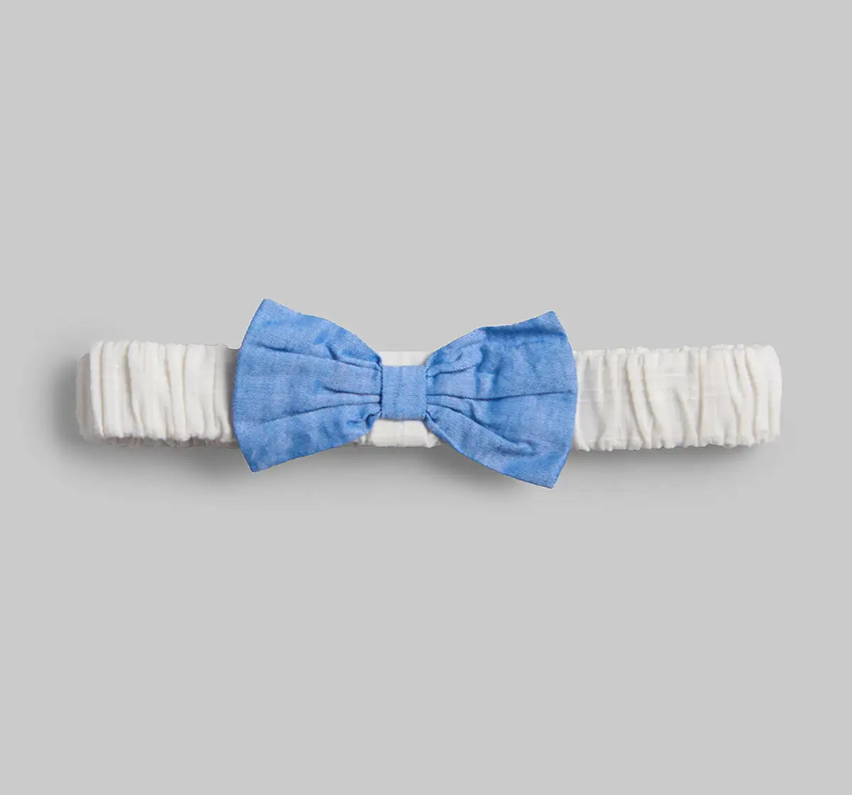 Infant Girls Embroidered Top & Pant Co-Ord Set With Hair Band - Blue & White