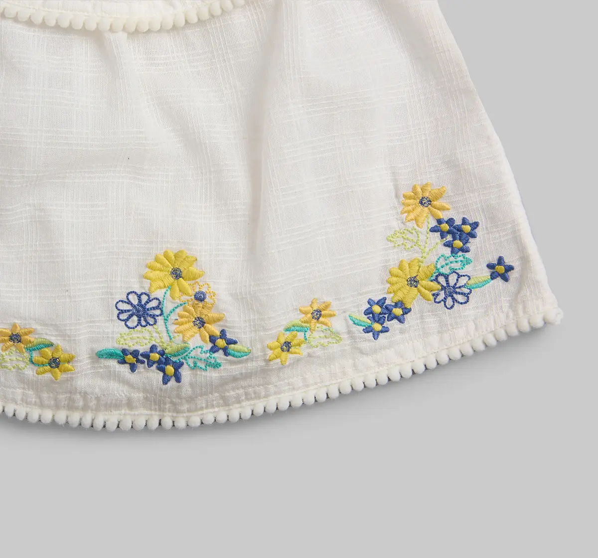 Infant Girls Embroidered Top & Pant Co-Ord Set With Hair Band - Blue & White