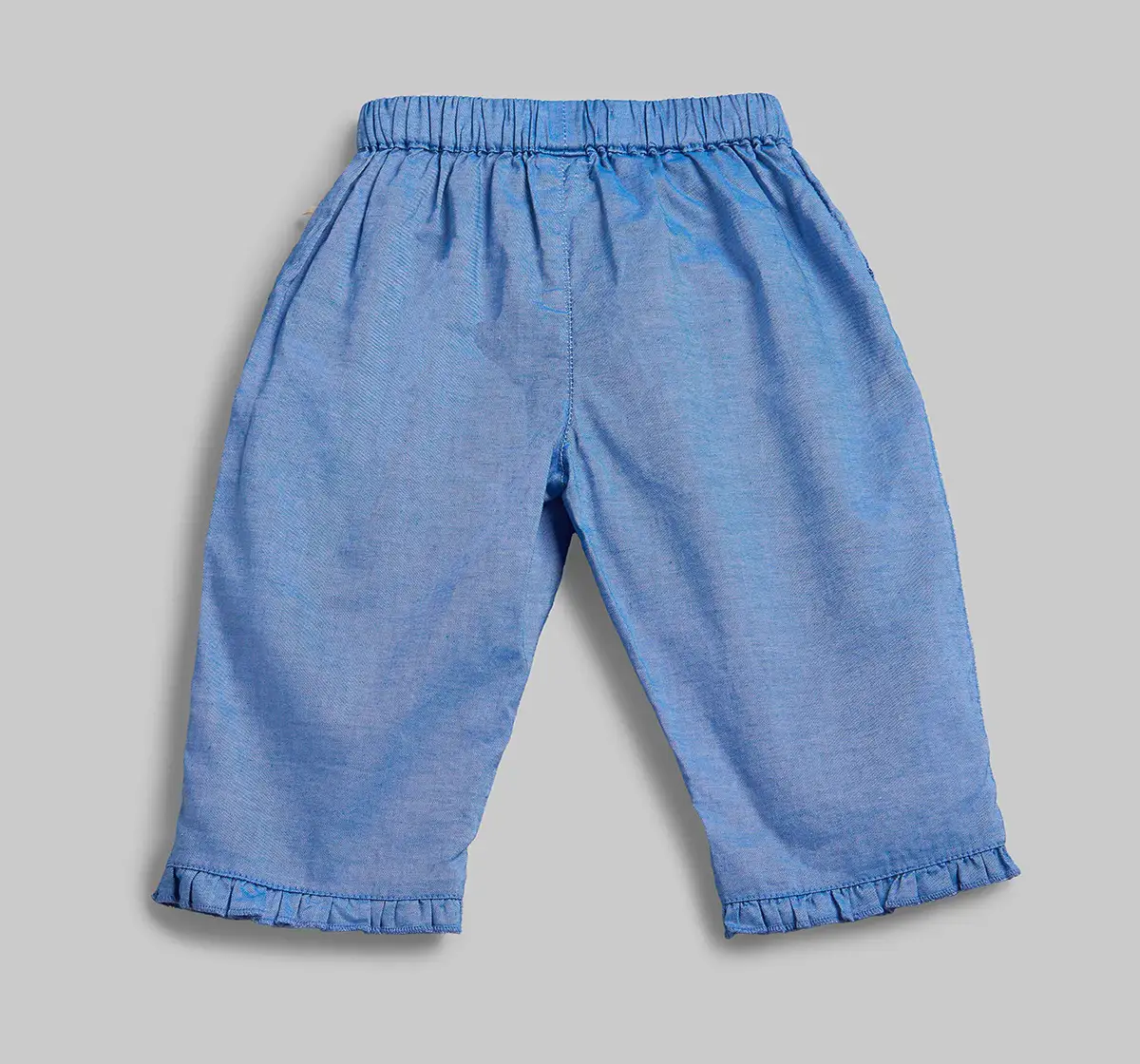 Infant Girls Embroidered Top & Pant Co-Ord Set With Hair Band - Blue & White