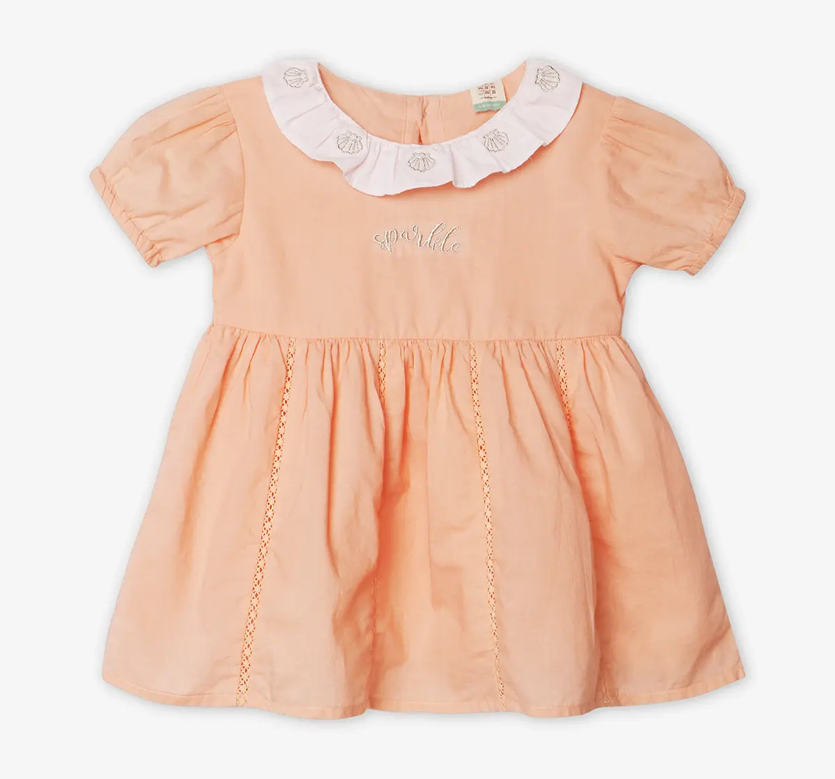Infant Girls Embroidered Dress With Bloomers- Peach