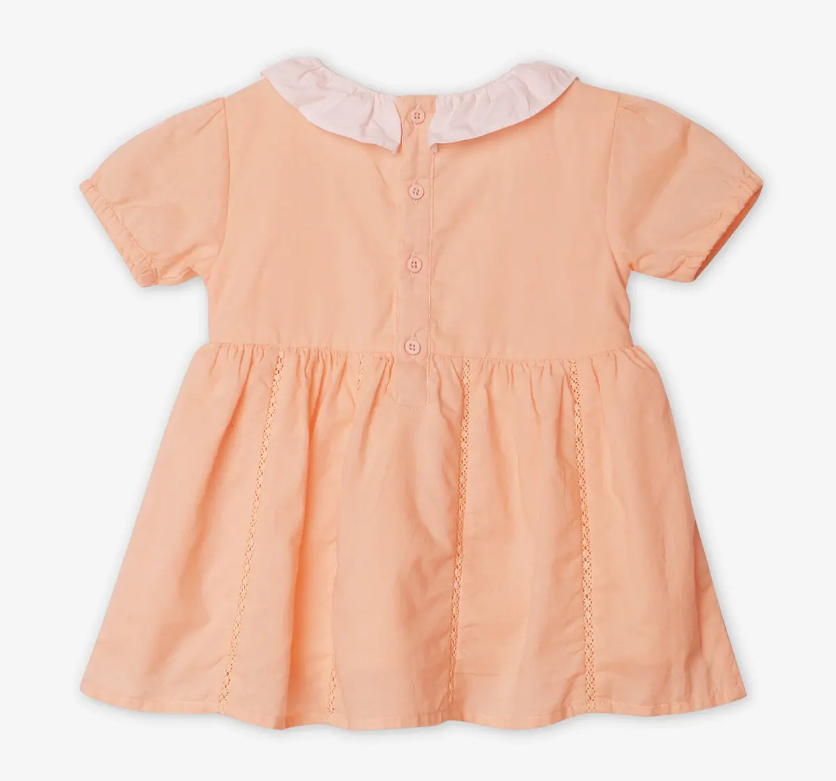 Infant Girls Embroidered Dress With Bloomers- Peach