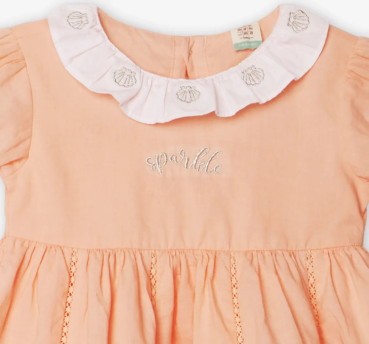 Infant Girls Embroidered Dress With Bloomers- Peach