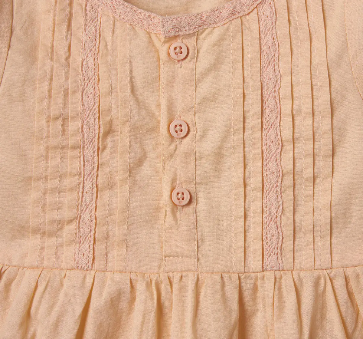 Infants Girls Pleated & Lace Detailed Dress With Bloomer - Peach