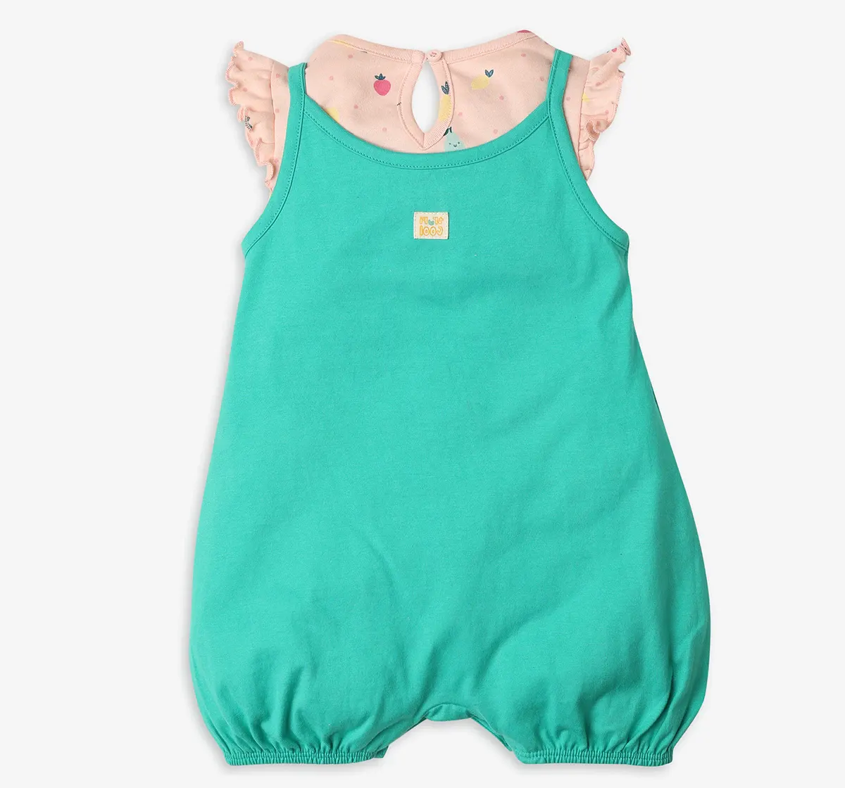 Infants Girls Applique Romper With Tshirt - Green & Peach