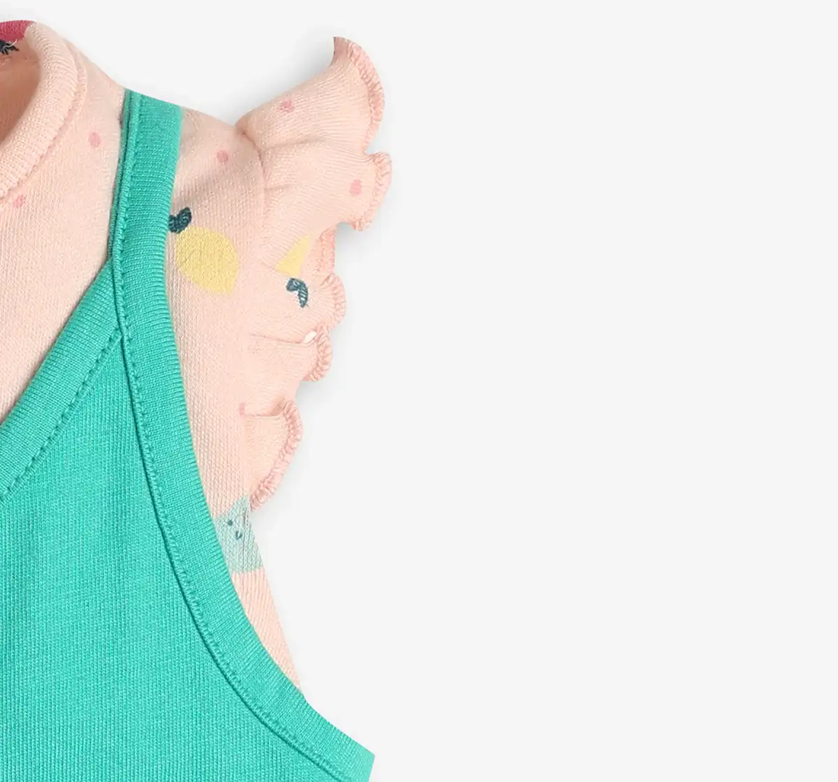 Infants Girls Applique Romper With Tshirt - Green & Peach