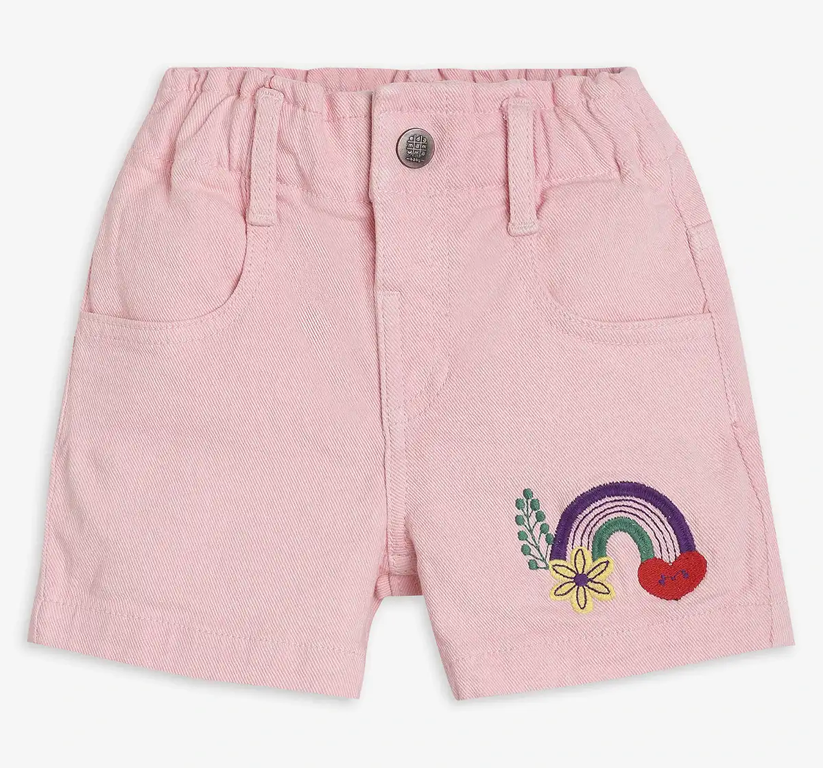 Infant Girls Embroidered Denim Shorts - Pink