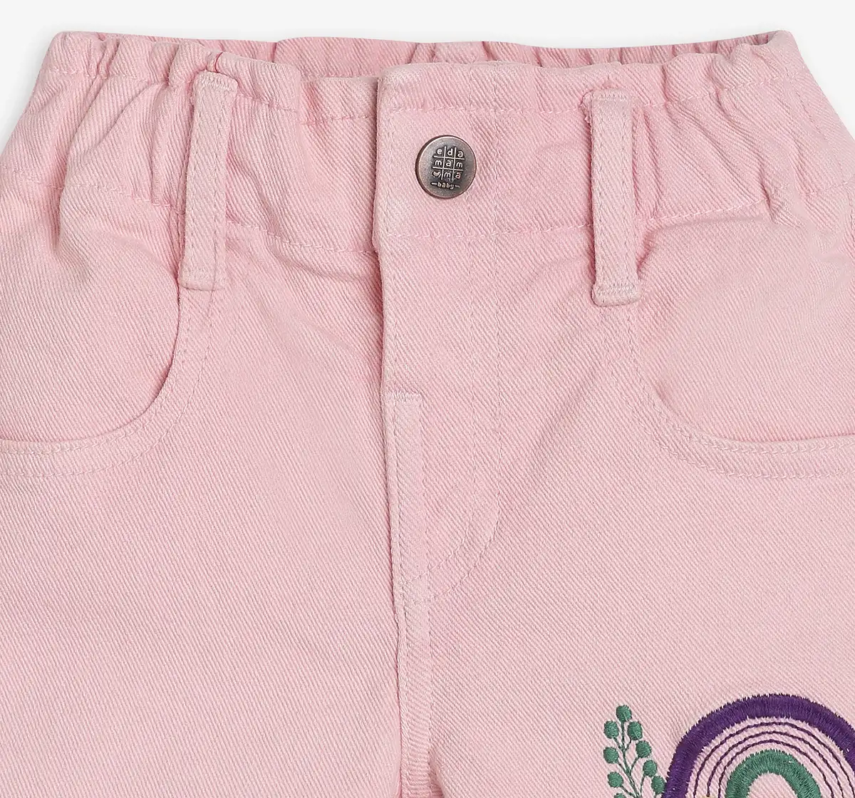 Infant Girls Embroidered Denim Shorts - Pink