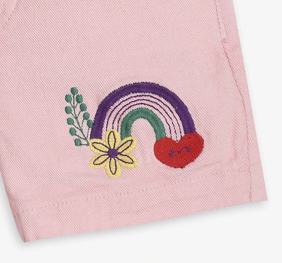 Infant Girls Embroidered Denim Shorts - Pink