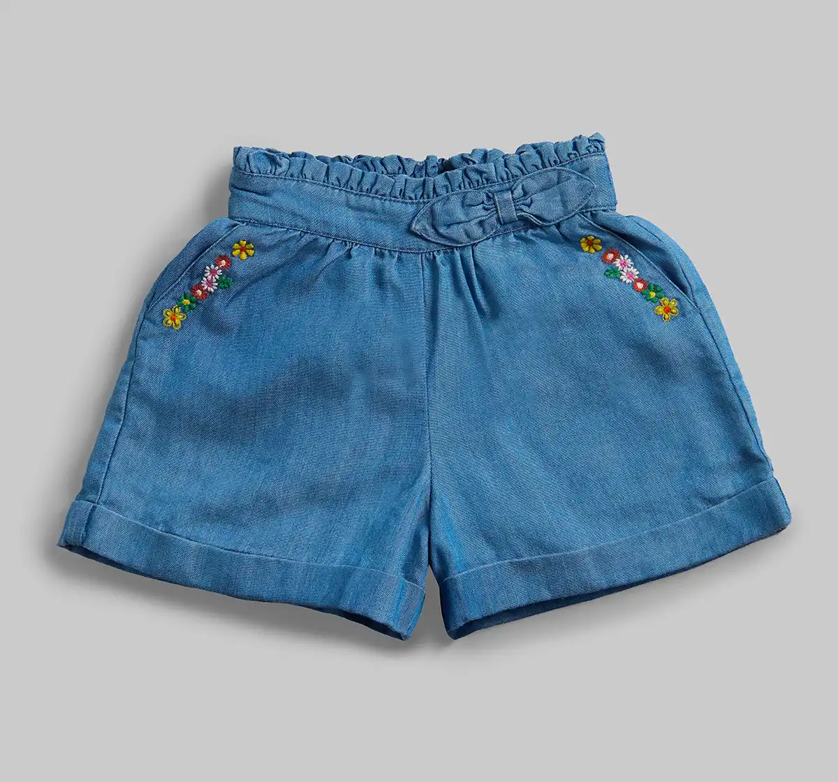 Infant Girls Embroidered Denim Shorts - Pink